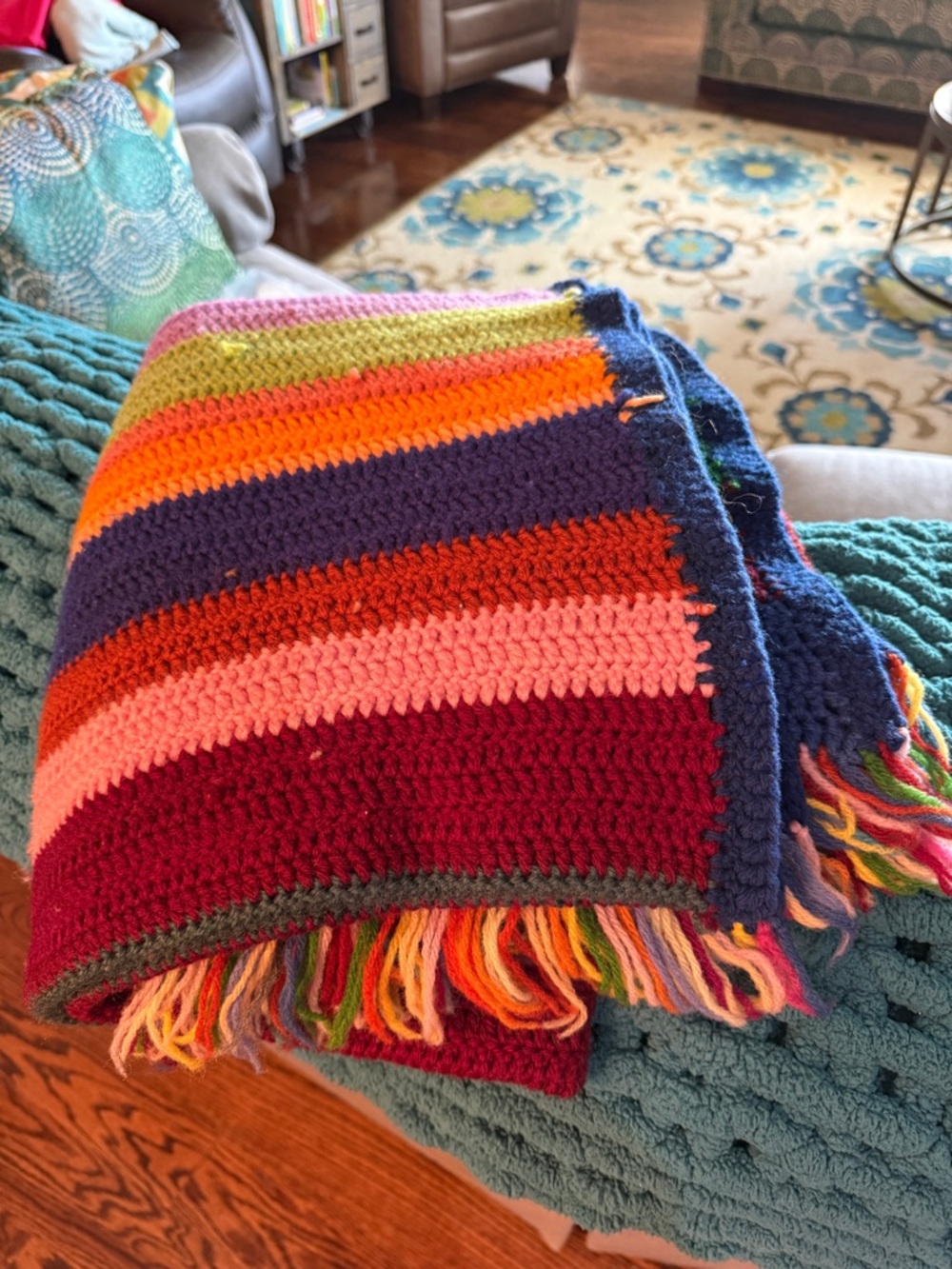 Handmade Multicolor Striped Crochet Throw Blanket - Vibrant Colors